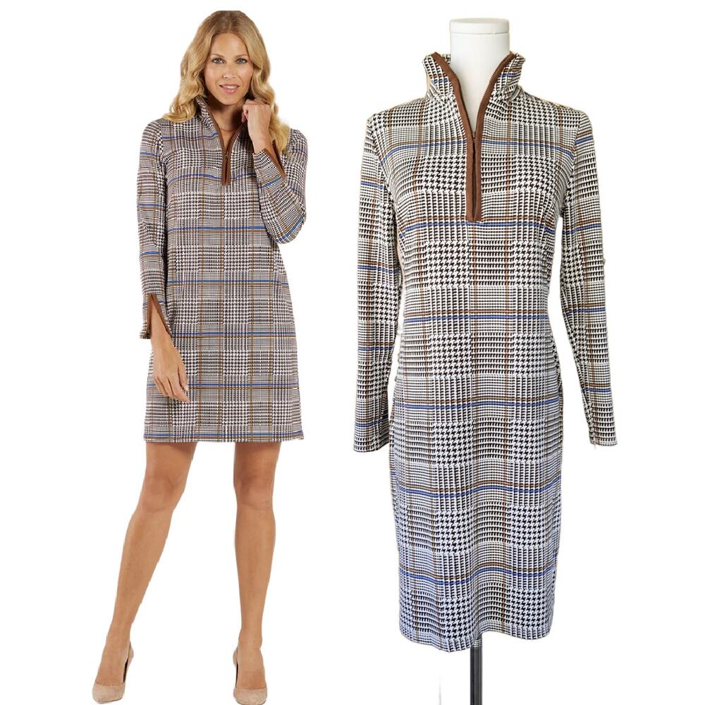 JUDE CONNALLY Anna Jude Cloth Dress Glen Plaid Chocolate Brown XS
